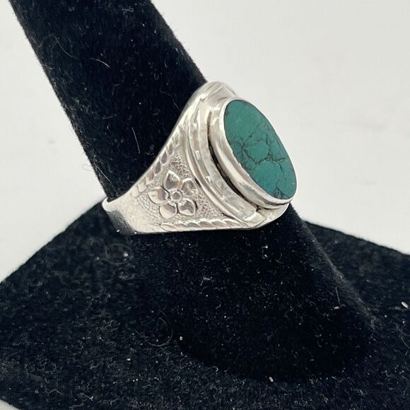 Navajo Handmade Ring 925 Sterling Silver Spiderweb Turquoise Native Artist 30’s - Picture 2 of 8